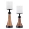 Tapered Wood and Metal Candle Holder Set of 2 Brown Black Pillar Stick Candle Stand